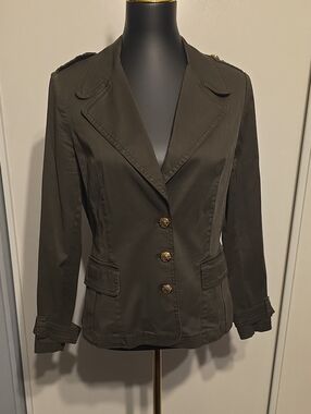White House Black Market Olive Green Fitted Blazer with Gold Buttons